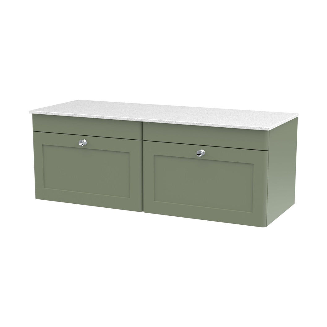 Nuie Classique 1200mm Wall Hung 2-drawer Vanity With Marble Top Traditional Satin Green Natural Marble 449x1210x460mm - CLC894WMT2 - JJ Building Materials