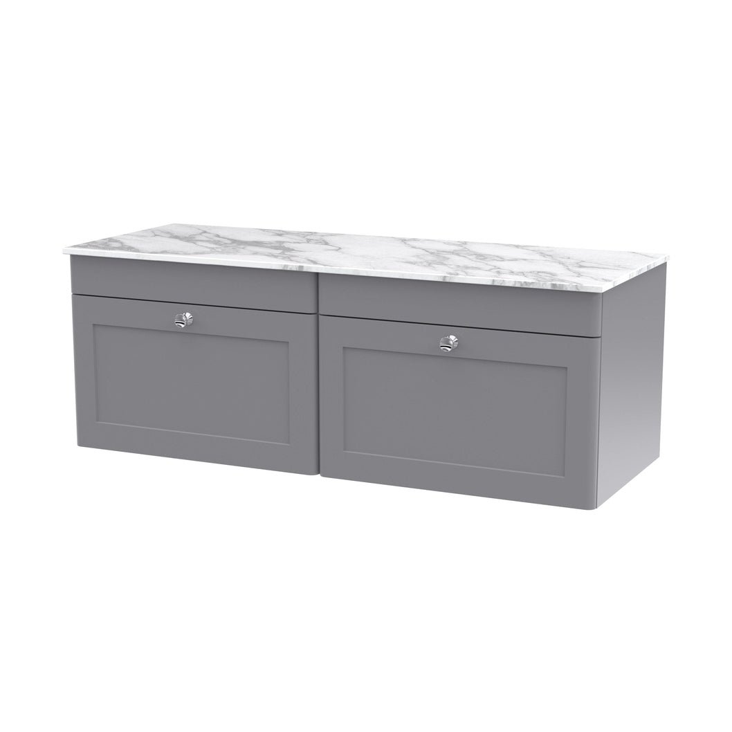 Nuie Classique 1200mm Wall Hung 2-drawer Vanity With Marble Top Traditional Satin Grey Natural Marble 449x1210x460mm - CLC294CMT2 - JJ Building Materials