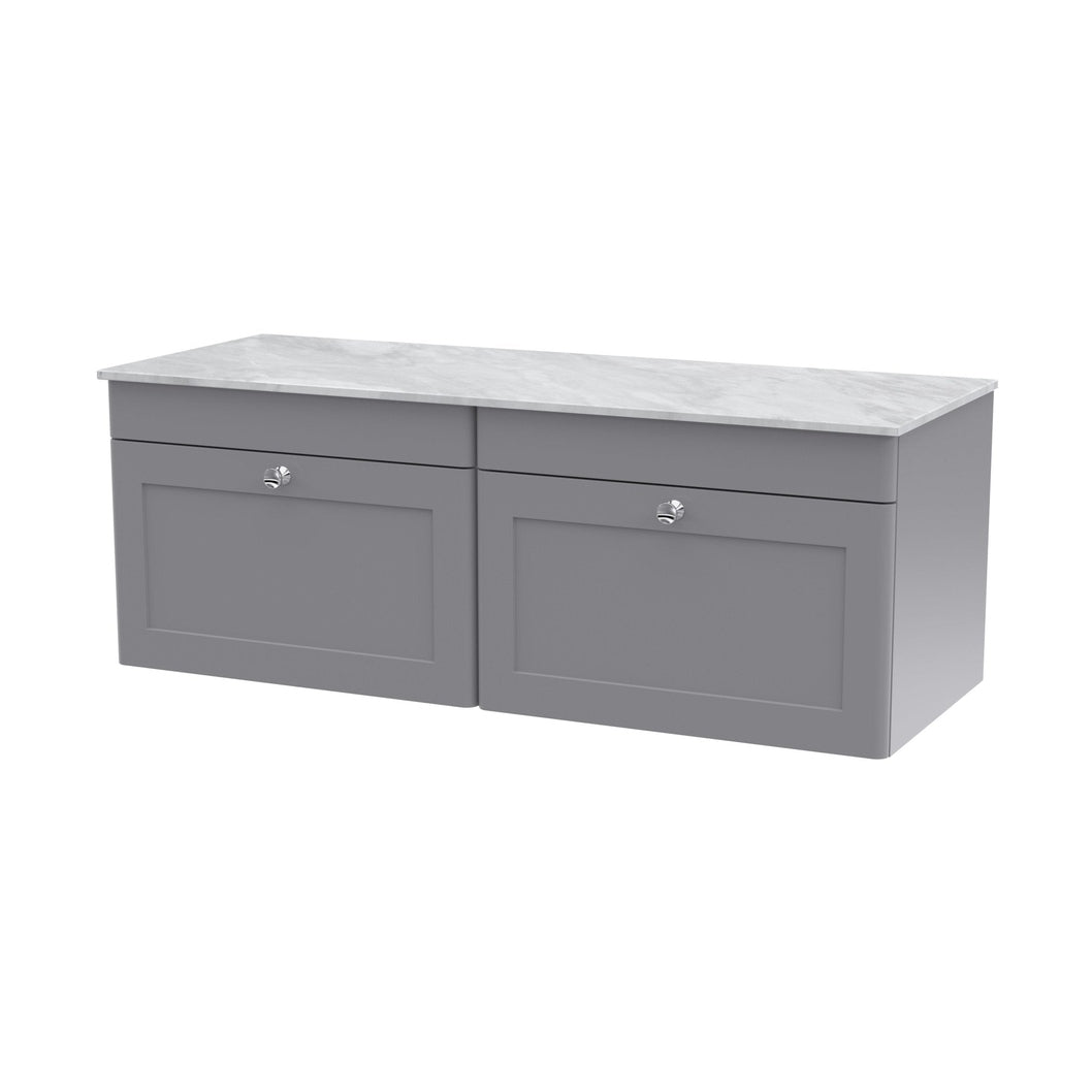 Nuie Classique 1200mm Wall Hung 2-drawer Vanity With Marble Top Traditional Satin Grey Natural Marble 449x1210x460mm - CLC294GMT2 - JJ Building Materials