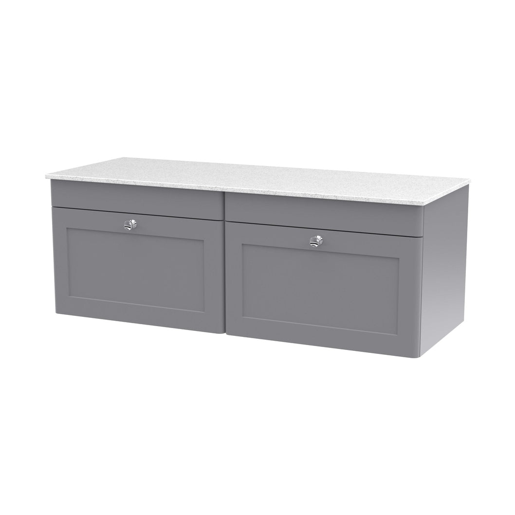 Nuie Classique 1200mm Wall Hung 2-drawer Vanity With Marble Top Traditional Satin Grey Natural Marble 449x1210x460mm - CLC294WMT2 - JJ Building Materials
