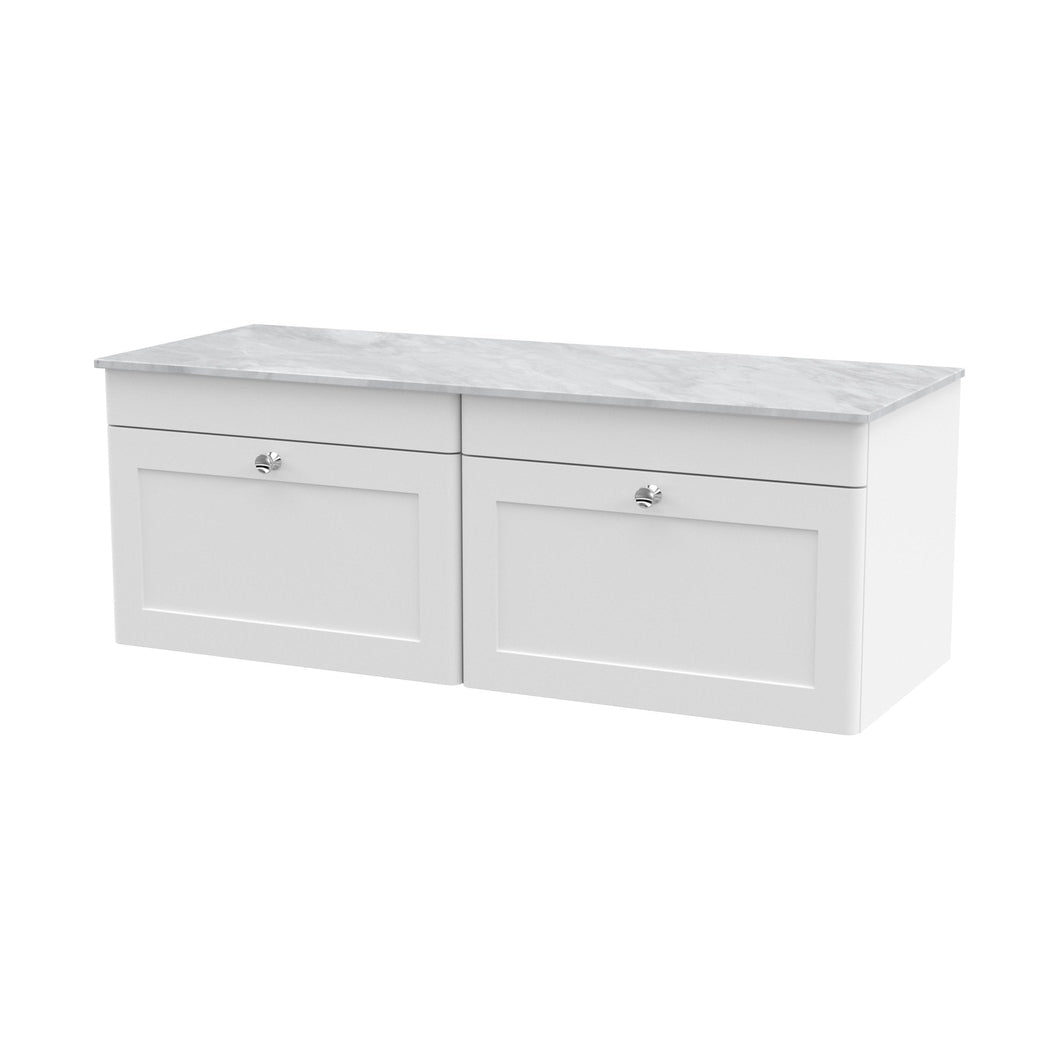 Nuie Classique 1200mm Wall Hung 2-drawer Vanity With Marble Top Traditional Satin White Natural Marble 449x1210x460mm - CLC194GMT2 - JJ Building Materials