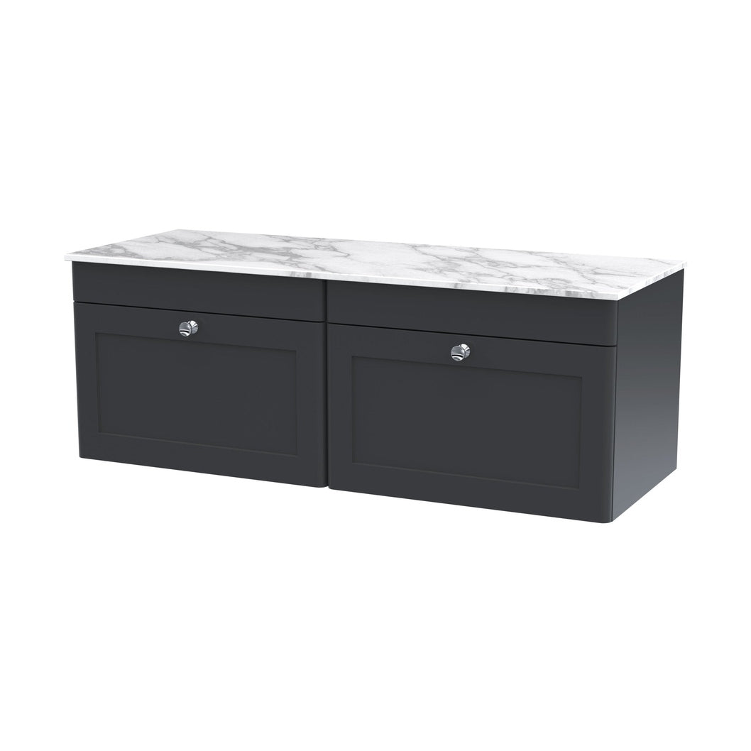 Nuie Classique 1200mm Wall Hung 2-drawer Vanity With Marble Top Traditional Soft Black Natural Marble 449x1210x460mm - CLC1494CMT2 - JJ Building Materials