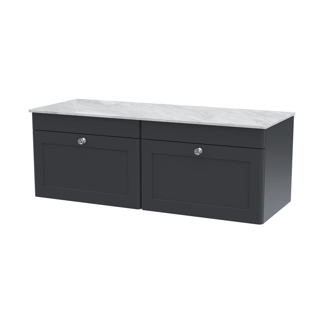 Nuie Classique 1200mm Wall Hung 2-drawer Vanity With Marble Top Traditional Soft Black Natural Marble 449x1210x460mm - CLC1494GMT2 - JJ Building Materials