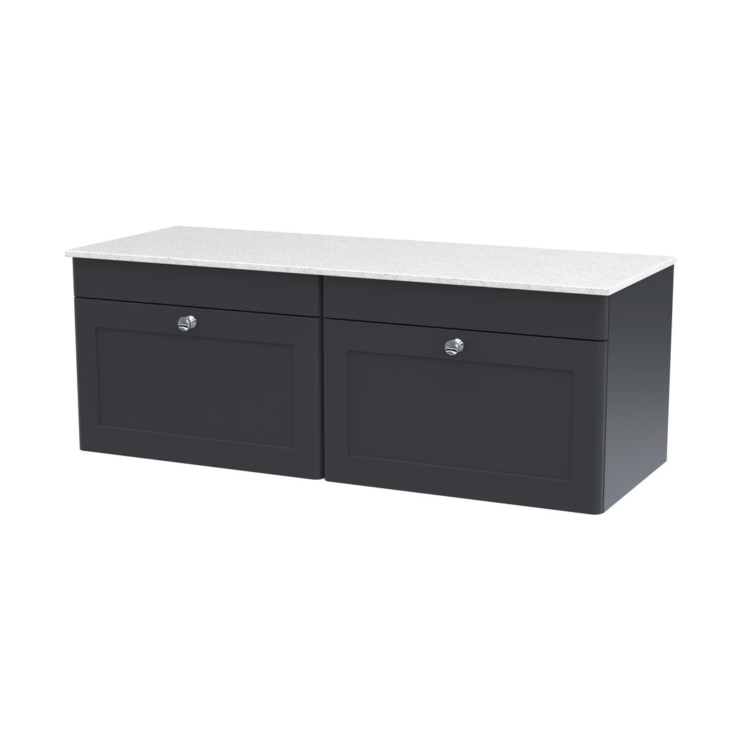 Nuie Classique 1200mm Wall Hung 2-drawer Vanity With Marble Top Traditional Soft Black Natural Marble 449x1210x460mm - CLC1494WMT2 - JJ Building Materials