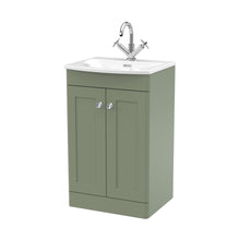 Nuie Classique 500mm Floor Standing 2-door Unit & Curved Basin Traditional Satin Green MFC Painted Matt 830x510x440mm - JJ Building Materials