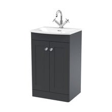 Nuie Classique 500mm Floor Standing 2-door Unit & Curved Basin Traditional Soft Black MFC Painted Matt 830x510x440mm - JJ Building Materials