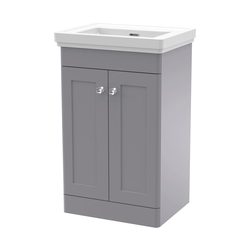 Nuie Classique 500mm Floor Standing 2 Door Vanity & Basin 0th Traditional Satin Grey MFC Painted Matt 820x531x406mm - JJ Building Materials
