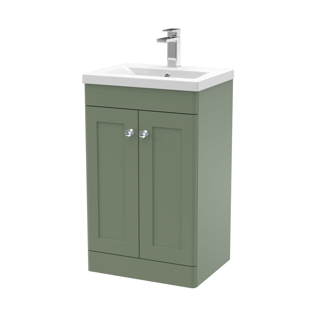 Nuie Classique 500mm Floor Standing 2 Door Vanity & Basin 1 Traditional Satin Green MFC Painted Matt 840x510x390mm - JJ Building Materials