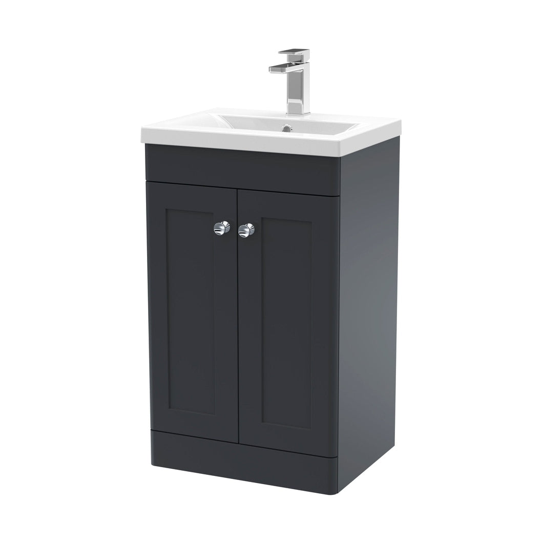Nuie Classique 500mm Floor Standing 2 Door Vanity & Basin 1 Traditional Soft Black MFC Painted Matt 840x510x390mm - JJ Building Materials
