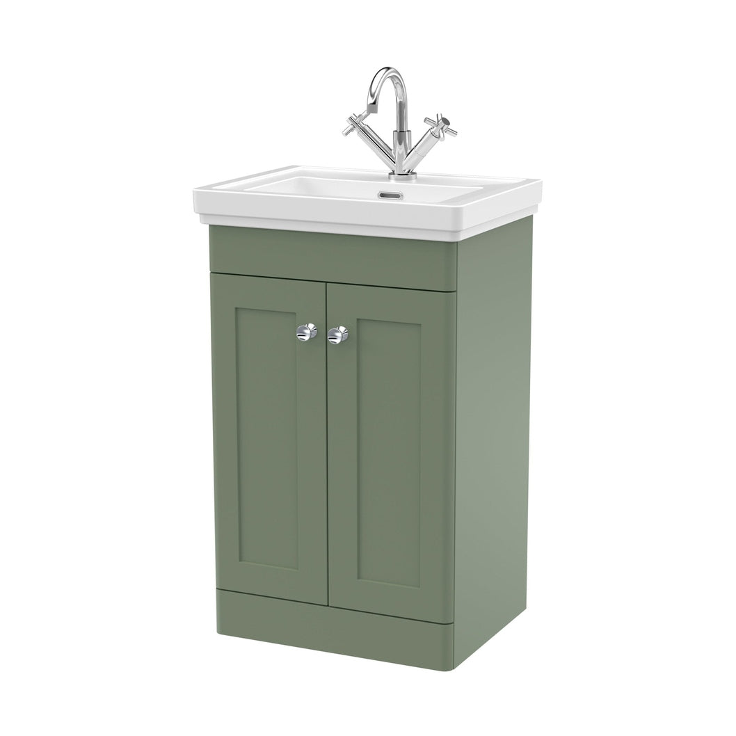 Nuie Classique 500mm Floor Standing 2-door Vanity & Basin 1th Traditional Satin Green MFC Painted Matt 865x531x406mm - JJ Building Materials