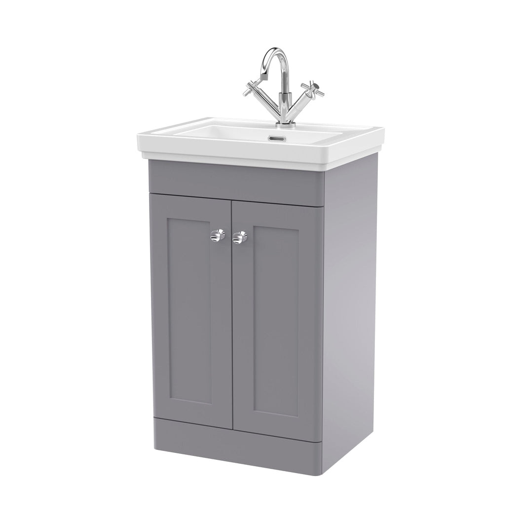 Nuie Classique 500mm Floor Standing 2-door Vanity & Basin 1th Traditional Satin Grey MFC Painted Matt 865x531x406mm - JJ Building Materials