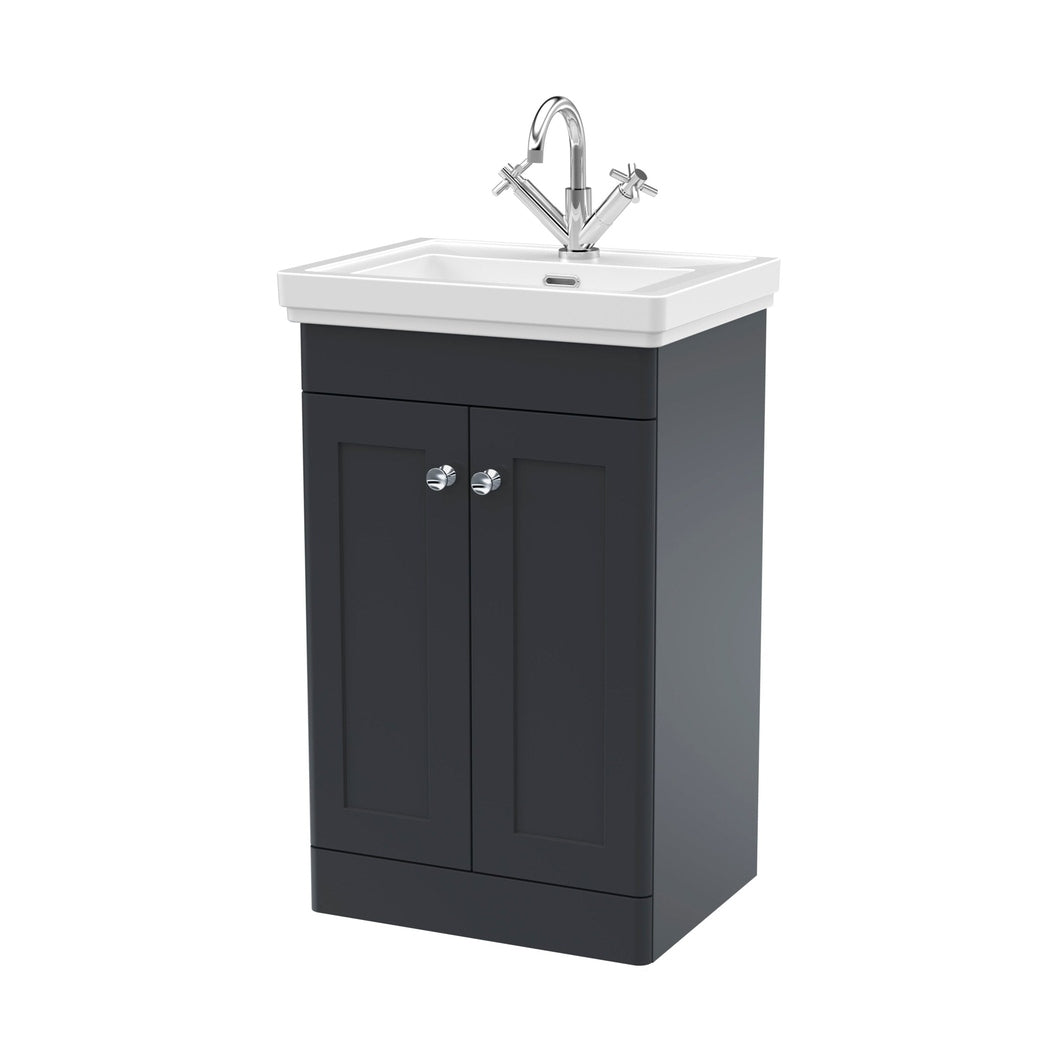 Nuie Classique 500mm Floor Standing 2-door Vanity & Basin 1th Traditional Soft Black MFC Painted Matt 865x531x406mm - JJ Building Materials