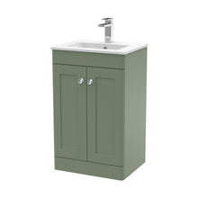 Nuie Classique 500mm Floor Standing 2 Door Vanity & Basin 2 Traditional Satin Green MFC Painted Matt 818x500x390mm - JJ Building Materials