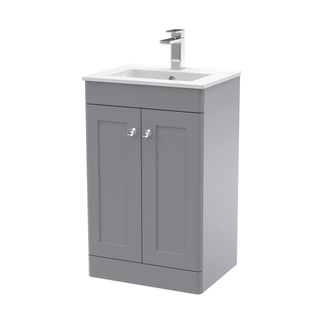 Nuie Classique 500mm Floor Standing 2 Door Vanity & Basin 2 Traditional Satin Grey MFC Painted Matt 818x500x390mm - JJ Building Materials