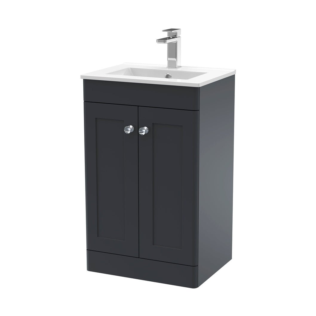 Nuie Classique 500mm Floor Standing 2 Door Vanity & Basin 2 Traditional Soft Black MFC Painted Matt 818x500x390mm - JJ Building Materials