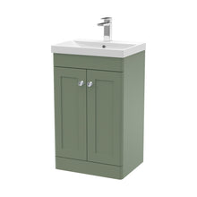 Nuie Classique 500mm Floor Standing 2 Door Vanity & Basin 3 Traditional Satin Green MFC Painted Matt 850x510x395mm - JJ Building Materials