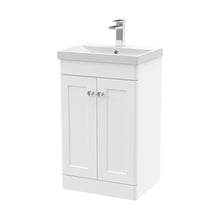 Nuie Classique 500mm Floor Standing 2 Door Vanity & Basin 3 Traditional Satin White MFC Painted Matt 850x510x395mm - JJ Building Materials