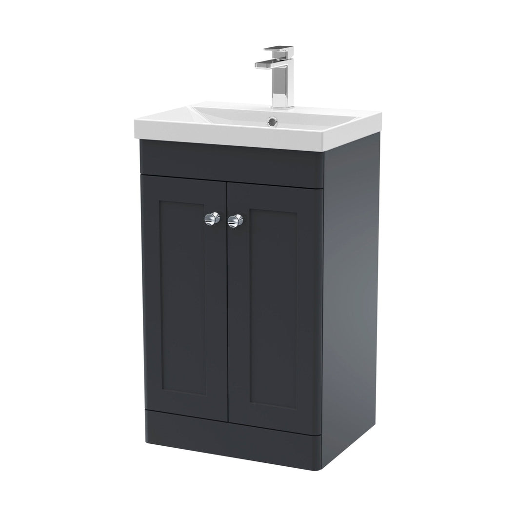 Nuie Classique 500mm Floor Standing 2 Door Vanity & Basin 3 Traditional Soft Black MFC Painted Matt 850x510x395mm - JJ Building Materials