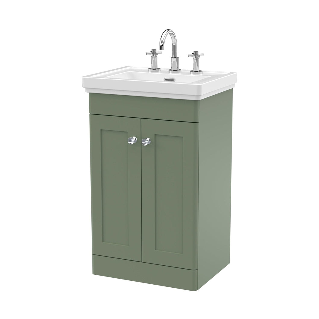 Nuie Classique 500mm Floor Standing 2-door Vanity & Basin 3th Traditional Satin Green MFC Painted Matt 865x531x406mm - JJ Building Materials
