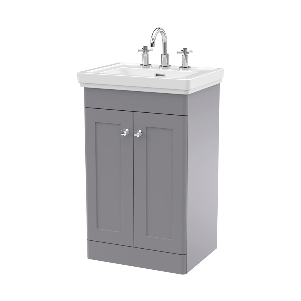 Nuie Classique 500mm Floor Standing 2-door Vanity & Basin 3th Traditional Satin Grey MFC Painted Matt 865x531x406mm - JJ Building Materials