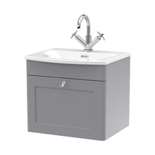 Nuie Classique 500mm Wall Hung 1-drawer Unit & Curved Basin Traditional Satin Grey MFC Painted Matt 461x510x440mm - JJ Building Materials