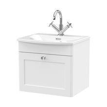 Nuie Classique 500mm Wall Hung 1-drawer Unit & Curved Basin Traditional Satin White MFC Painted Matt 461x510x440mm - JJ Building Materials
