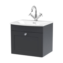 Nuie Classique 500mm Wall Hung 1-drawer Unit & Curved Basin Traditional Soft Black MFC Painted Matt 461x510x440mm - JJ Building Materials