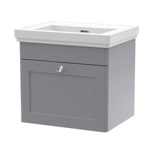 Nuie Classique 500mm Wall Hung 1 Drawer Vanity & Basin 0th Traditional Satin Grey MFC Painted Matt 451x531x406mm - JJ Building Materials