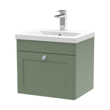Nuie Classique 500mm Wall Hung 1 Drawer Vanity & Basin 1 Traditional Satin Green MFC Painted Matt 471x510x390mm - JJ Building Materials