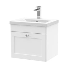 Nuie Classique 500mm Wall Hung 1 Drawer Vanity & Basin 1 Traditional Satin White MFC Painted Matt 471x510x390mm - JJ Building Materials