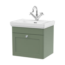Nuie Classique 500mm Wall Hung 1-drawer Vanity & Basin 1th Traditional Satin Green MFC Painted Matt 496x531x406mm - JJ Building Materials