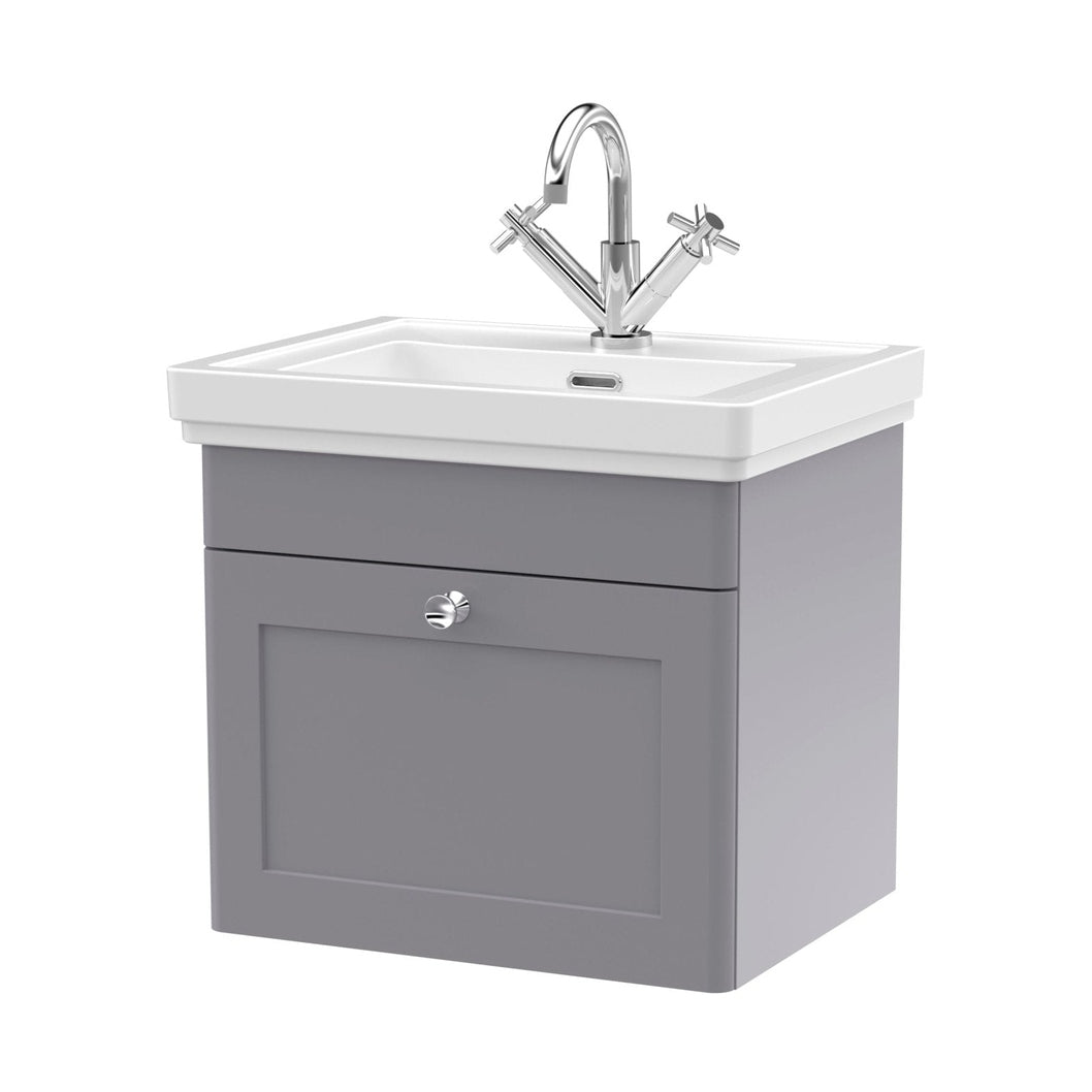 Nuie Classique 500mm Wall Hung 1-drawer Vanity & Basin 1th Traditional Satin Grey MFC Painted Matt 496x531x406mm - JJ Building Materials