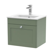 Nuie Classique 500mm Wall Hung 1 Drawer Vanity & Basin 2 Traditional Satin Green MFC Painted Matt 449x500x390mm - JJ Building Materials