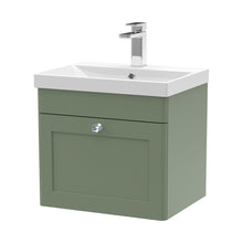Nuie Classique 500mm Wall Hung 1 Drawer Vanity & Basin 3 Traditional Satin Green MFC Painted Matt 481x510x395mm - JJ Building Materials