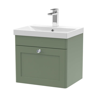 Nuie Classique 500mm Wall Hung 1 Drawer Vanity & Basin 3 Traditional Satin Green MFC Painted Matt 481x510x395mm - JJ Building Materials