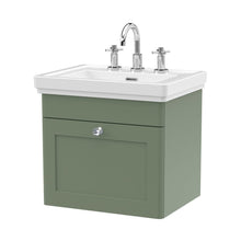 Nuie Classique 500mm Wall Hung 1-drawer Vanity & Basin 3th Traditional Satin Green MFC Painted Matt 496x531x406mm - JJ Building Materials