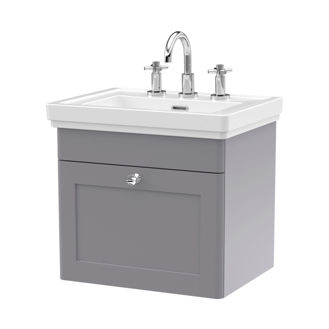 Nuie Classique 500mm Wall Hung 1-drawer Vanity & Basin 3th Traditional Satin Grey MFC Painted Matt 496x531x406mm - JJ Building Materials