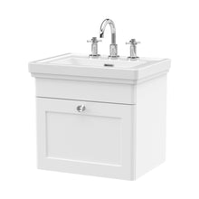 Nuie Classique 500mm Wall Hung 1-drawer Vanity & Basin 3th Traditional Satin White MFC Painted Matt 496x531x406mm - JJ Building Materials