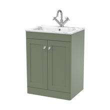 Nuie Classique 600mm Floor Standing 2-door Unit & Stone Basin 1th Traditional Satin Green MFC Painted Matt,stone 816x610x470mm - CLC825Q - JJ Building Materials