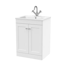 Nuie Classique 600mm Floor Standing 2-door Unit & Stone Basin 1th Traditional Satin White MFC Painted Matt,stone 816x610x470mm - CLC125P - JJ Building Materials
