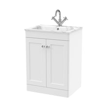 Nuie Classique 600mm Floor Standing 2-door Unit & Stone Basin 1th Traditional Satin White MFC Painted Matt,stone 816x610x470mm - CLC125Q - JJ Building Materials