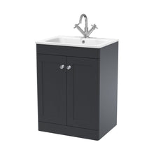 Nuie Classique 600mm Floor Standing 2-door Unit & Stone Basin 1th Traditional Soft Black MFC Painted Matt,stone 816x610x470mm - CLC1425P - JJ Building Materials
