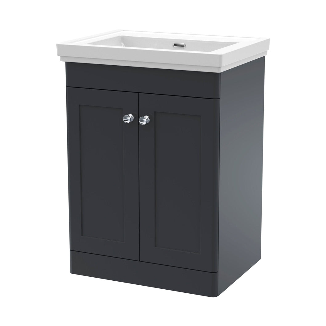 Nuie Classique 600mm Floor Standing 2 Door Vanity & Basin 0th Traditional Soft Black MFC Painted Matt 821x630x471mm - JJ Building Materials