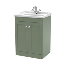 Nuie Classique 600mm Floor Standing 2 Door Vanity & Basin 1th Traditional Satin Green MFC Painted Matt 858x620x470mm - JJ Building Materials