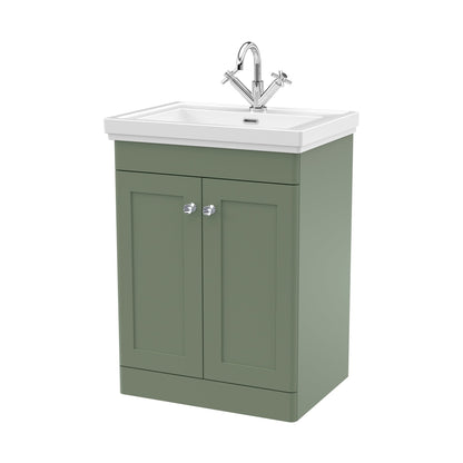 Nuie Classique 600mm Floor Standing 2-door Vanity & Basin 1th Traditional Satin Green MFC Painted Matt 865x630x471mm - JJ Building Materials