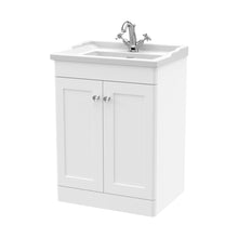 Nuie Classique 600mm Floor Standing 2 Door Vanity & Basin 1th Traditional Satin White MFC Painted Matt 858x620x470mm - JJ Building Materials