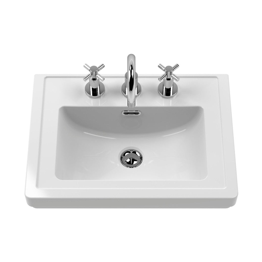 Nuie Classique 600mm Floor Standing 2-door Vanity & Basin 1th Traditional Satin White MFC Painted Matt 865x630x471mm - JJ Building Materials
