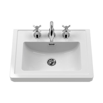 Nuie Classique 600mm Floor Standing 2-door Vanity & Basin 1th Traditional Satin White MFC Painted Matt 865x630x471mm - JJ Building Materials