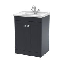 Nuie Classique 600mm Floor Standing 2 Door Vanity & Basin 1th Traditional Soft Black MFC Painted Matt 858x620x470mm - JJ Building Materials