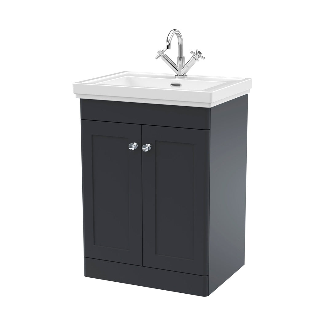 Nuie Classique 600mm Floor Standing 2-door Vanity & Basin 1th Traditional Soft Black MFC Painted Matt 865x600x471mm - JJ Building Materials